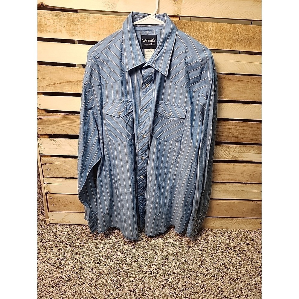 WRANGLER WESTERN SHIRT BLUE STRIPED PEARL SNAP MEN'S 2XL